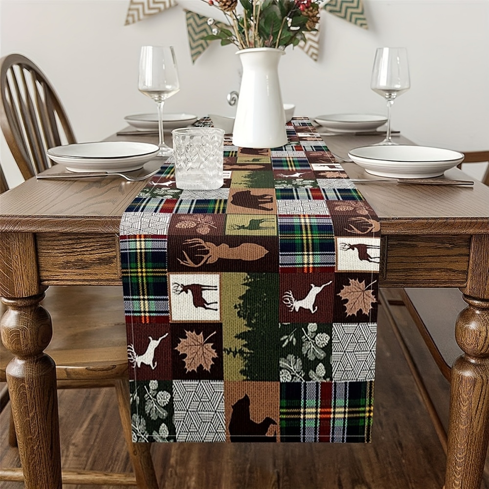 Outdoor Hunting Table - 1pc ヴィンテージカントリーハンティングメープルパインベアディアテーブルランナー キッチンダイニングテーブル、屋内屋外ホーム、家の装飾用