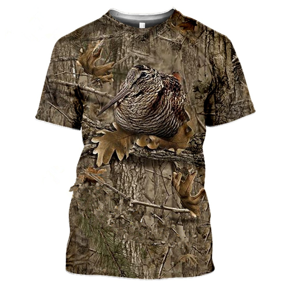 Hunting Outdoor Shirts - メンズカジュアルサマーTシャツ,速乾性カモフラージュプリントのメンズファッションTシャツ,ビークアニマルパターンの3Dラウンドネック半袖Tシャツ
