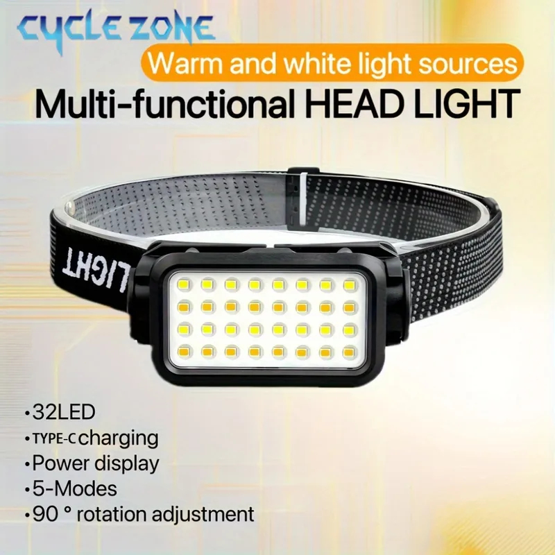 Outdoor Hunting Supplies Inc - 充電式ヘッドランプ 32 LED 5 モード調整可能なヘッドライト付き 夜間のアウトドアアドベンチャー、釣り、ウォーキング、ハイキングに最適