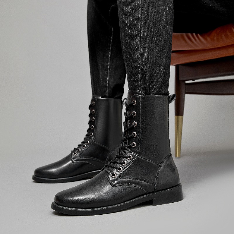 Hunting Outdoor Boots - ハイカットレザーブーツ アウトドアタクティカルコンバットブーツ メンズセキュリティブーツ ブラック滑り止めハイキングブーツ ハンティングセーフティシューズ ボタス