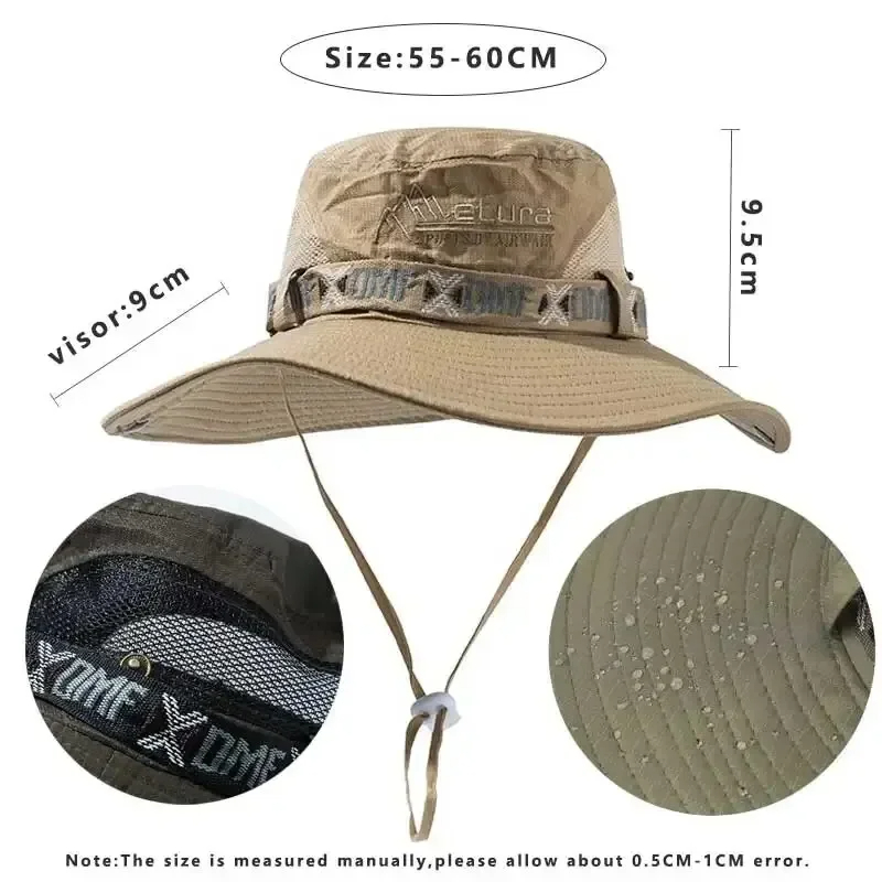 Hunting Outdoor Hats - 夏用メンズつば広バケットハット UVカット パナマ風メッシュフィッシャーマンビーチサンハット アウトドアハンティングハイキング用