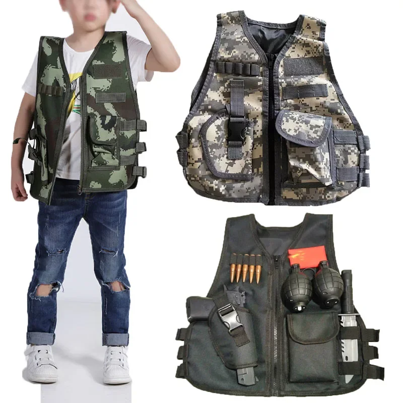 Outdoor Hunting Games For Kids - ファン屋外子供ベスト戦術少年少女迷彩 CS ゲームベスト子供狩猟コスプレ釣りマルチポケット速乾性服