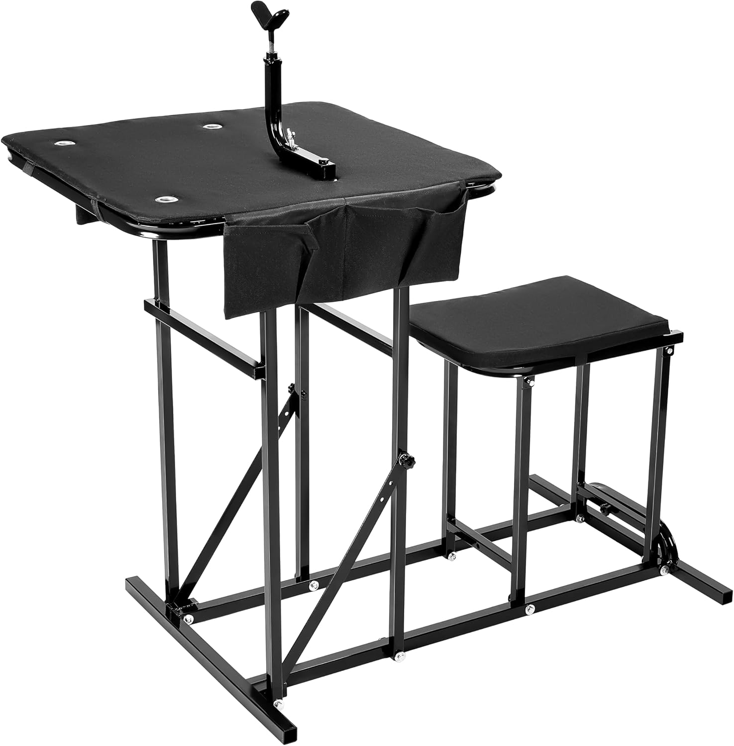 Outdoor Hunting Table - 折りたたみ式射撃ベンチ、高さ調節可能なシート付き、ポータブルハンティングテーブル、ガンレストとダブル弾薬ポケット付き、頑丈な粉体塗装スチール製、屋外射撃場でのターゲット練習用、黒色