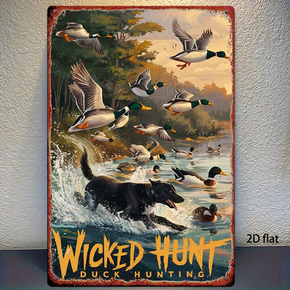 Wildman Hunting & Outdoor Polokwane Photos - 2Dフラットヴィンテージハンティングダックメタルウォールアート - 野生のアヒルと犬の装飾、素朴な農家の鉄製サイン、ハンティングキャビン/マンケーブ用