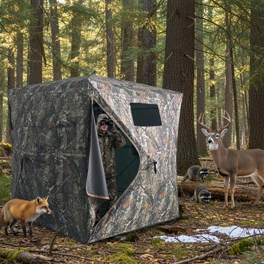 Hunting Outdoors - 迷彩柄ポップアップハンティングブラインド、簡単設置、地上設置型屋外カモブラインド、鹿、七面鳥、アヒル、アーチェリーシーズン用収納付き