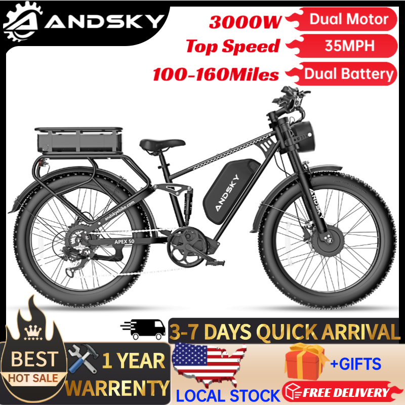 Hunting Outdoor Day - ANDSKY Apex50 AWD電動自転車 3000Wデュアルモーター 52V/48V 25Ah着脱式デュアルバッテリー