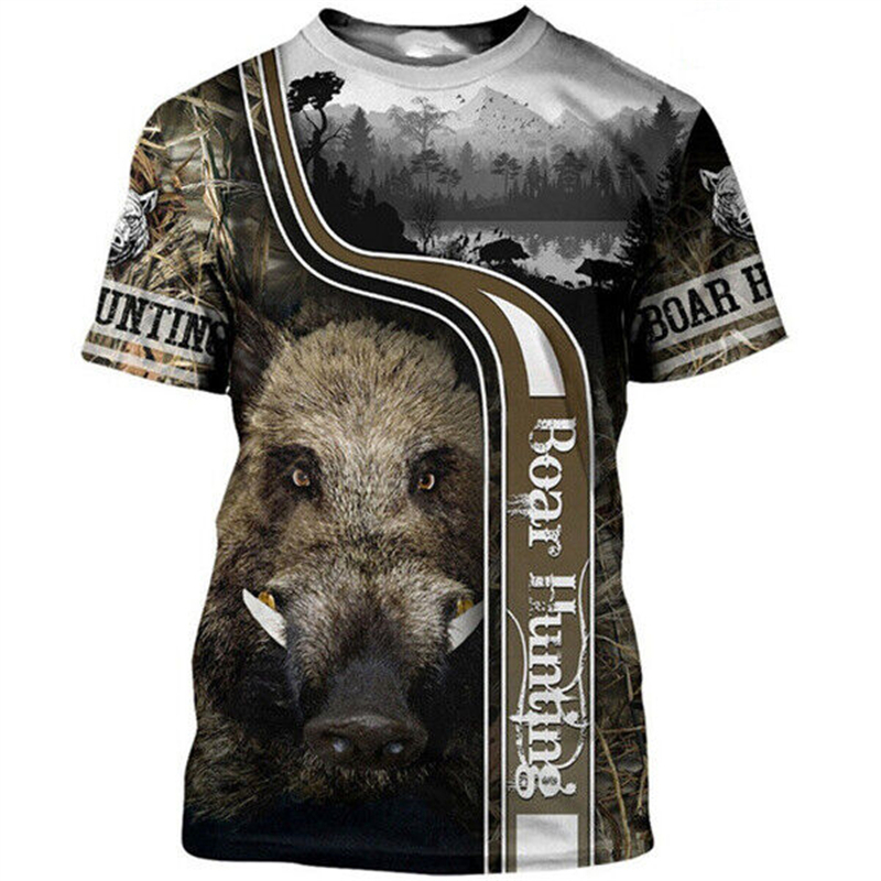 迷彩柄狩猟動物イノシシメンズTシャツ3Dプリントスポーツ半袖 - Wildman Hunting & Outdoor Polokwane Photos のレビューと価格