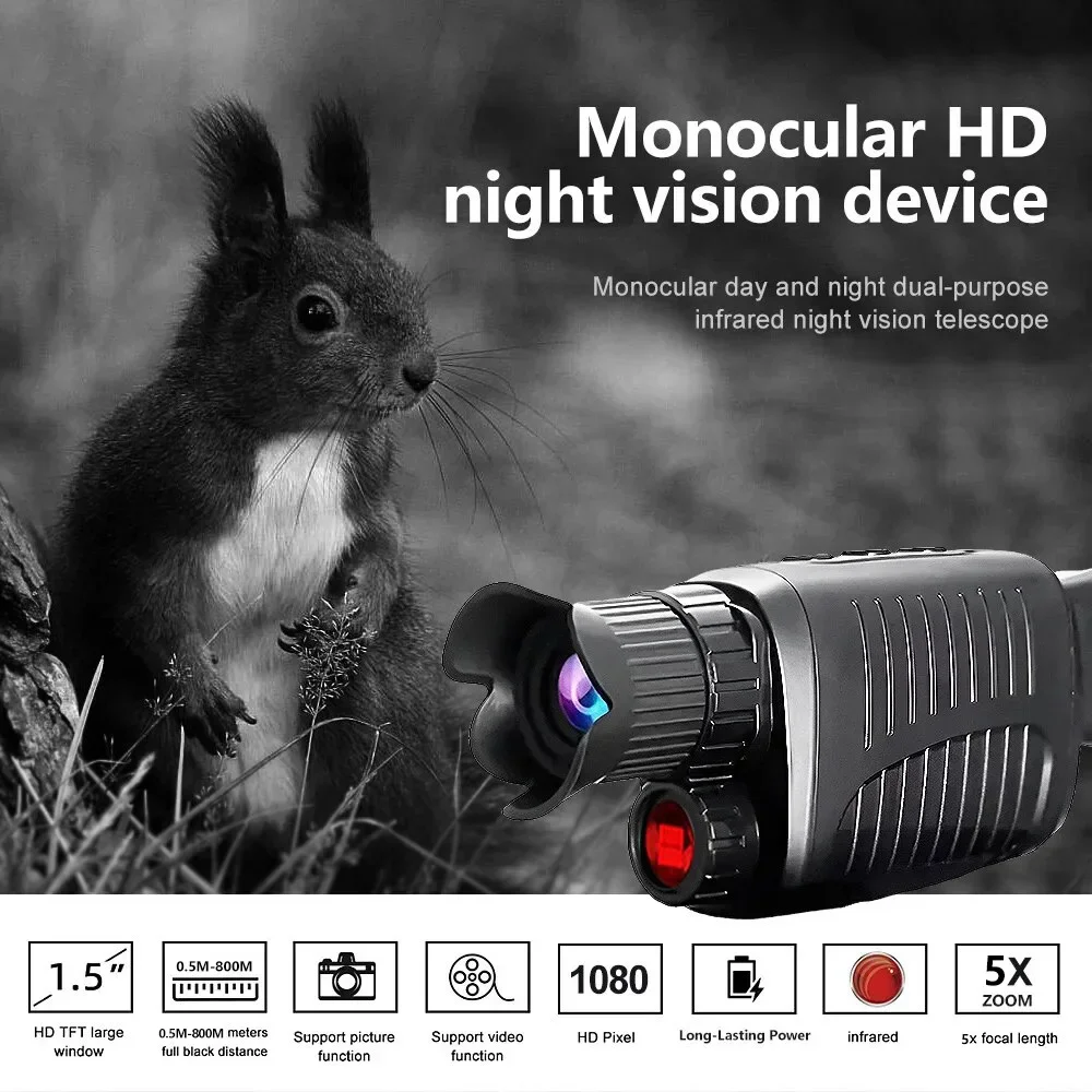 1080P HD単眼鏡ナイトビジョン、5倍ズーム赤外線、昼夜 - Hunting Outdoor Day のレビューと価格