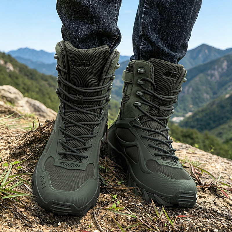 男性の戦術的なブーツカジュアル超軽量トレーニング安全作業防水 - Hunting Outdoor Boots のレビューと価格