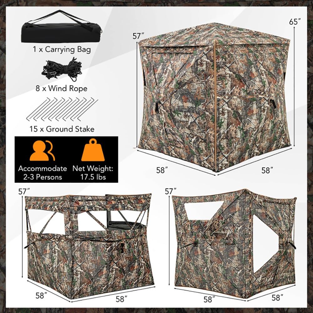 5-in-1着脱式ハンティングブラインド、天窓付き2～3人用 - Hunting Outdoors のレビューと価格