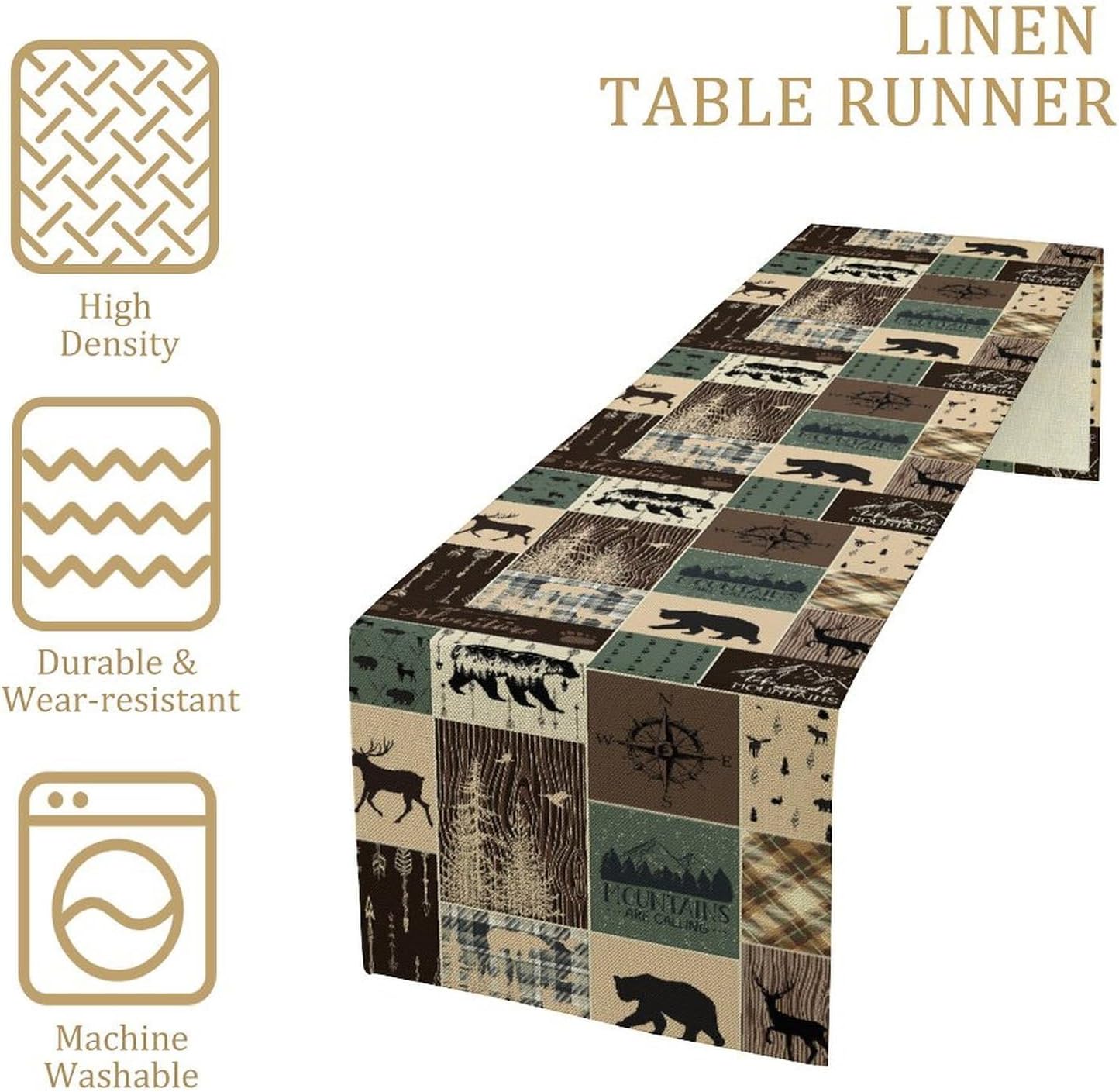 素朴な農家風鹿と熊のテーブルランナー - ヴィンテージキャビ - Outdoor Hunting Table のレビューと価格