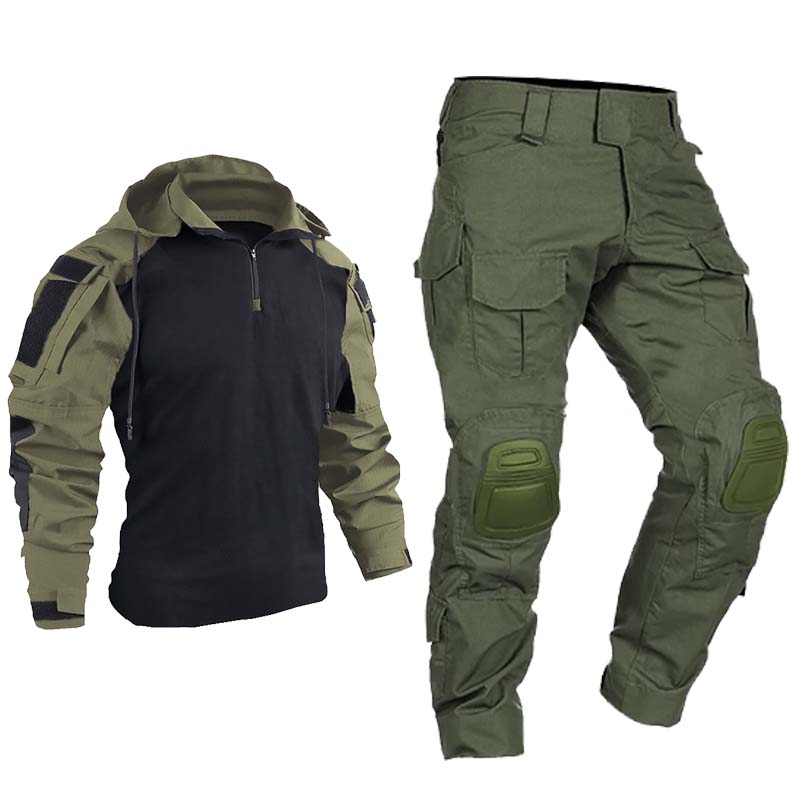 男性屋外セット戦術的な防風スーツ作業服服戦闘迷彩フードシャツ - Hunting Outdoor Shirts のレビューと価格
