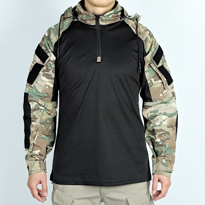 男性屋外セット戦術的な防風スーツ作業服服戦闘迷彩フードシャツ - Hunting Outdoor Shirts のレビューと価格