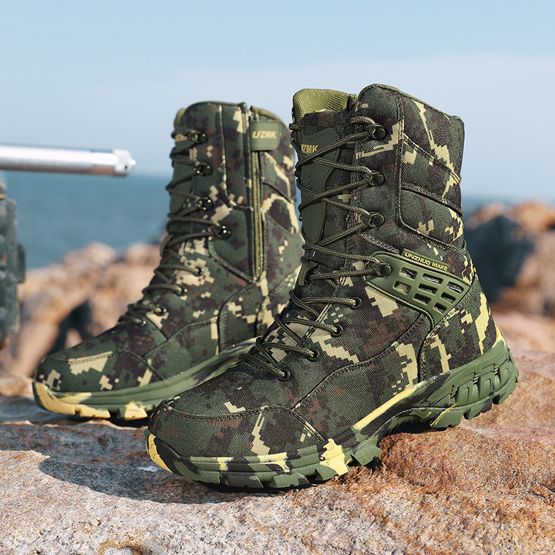 高品質メンズアウトドアブーツ迷彩狩猟男トレッキングブーツ滑り - Hunting Outdoor Boots のレビューと価格
