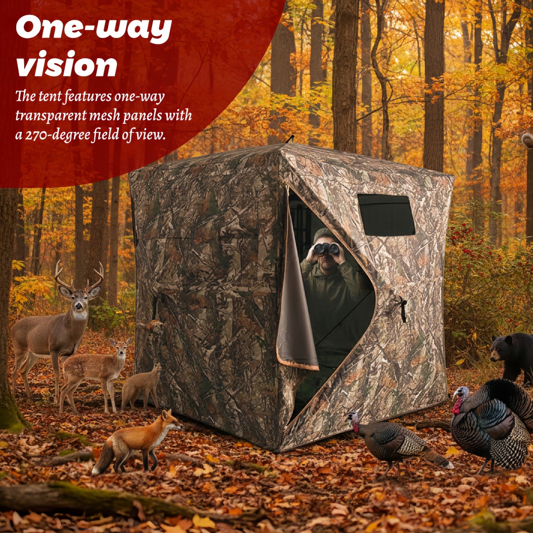 迷彩柄ポップアップハンティングブラインド、簡単設置、地上設置 - Hunting Outdoors のレビューと価格