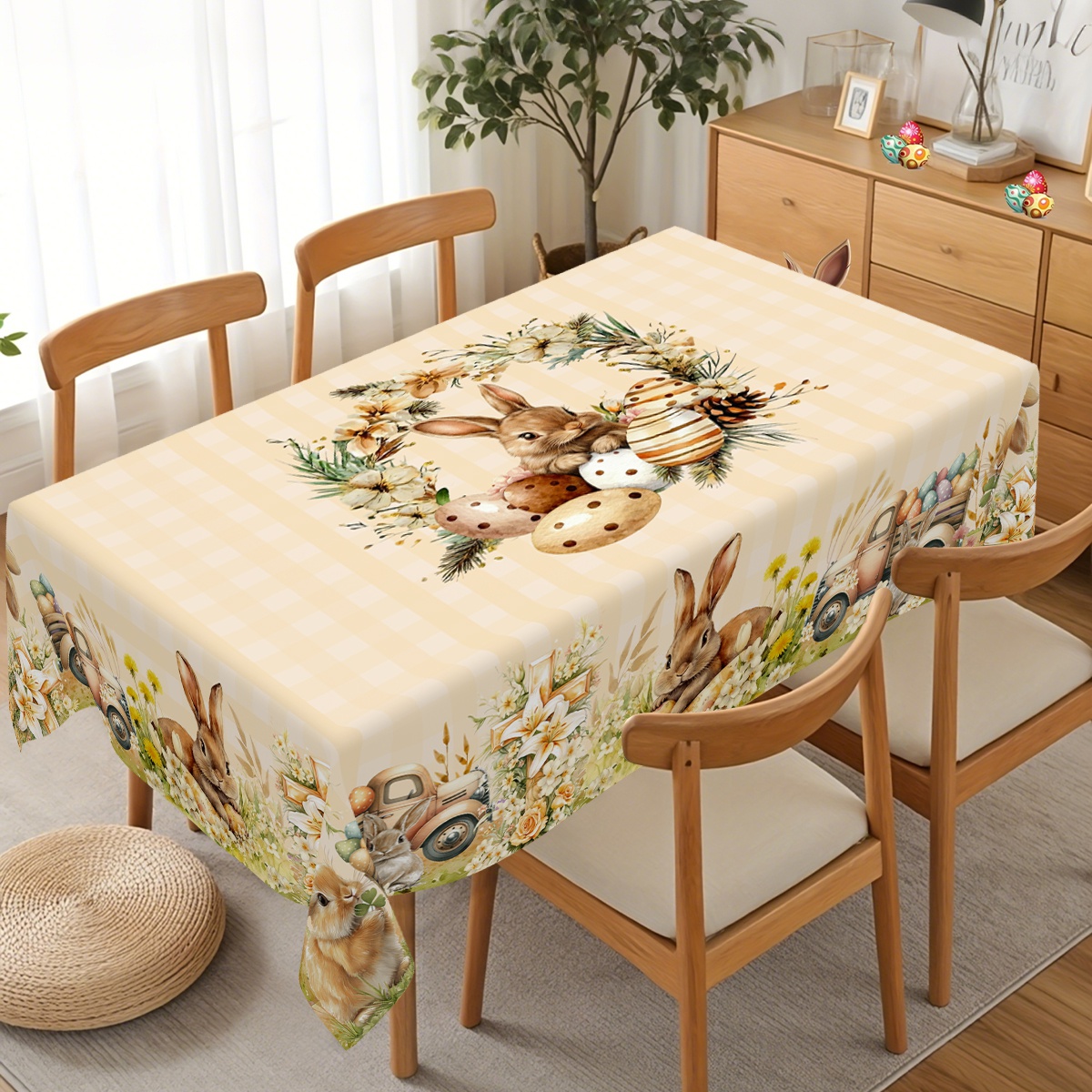 イースターバニーテーブルクロス（混合スタイル）6人掛け用、卵 - Outdoor Hunting Table のレビューと価格